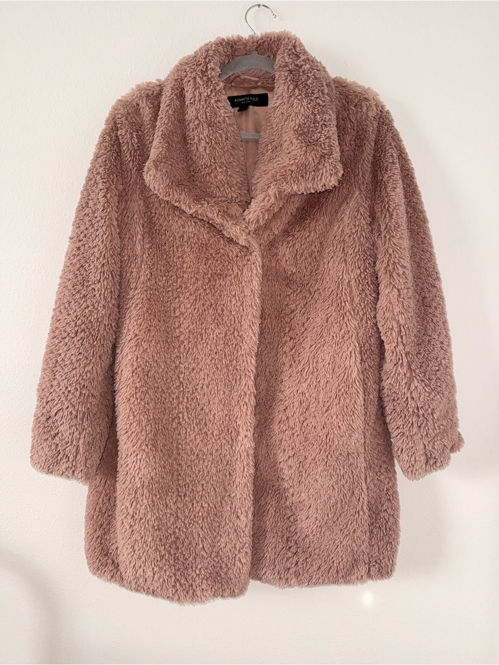 Kenneth Cole Dusty Pink Teddy Faux Fur Coat
